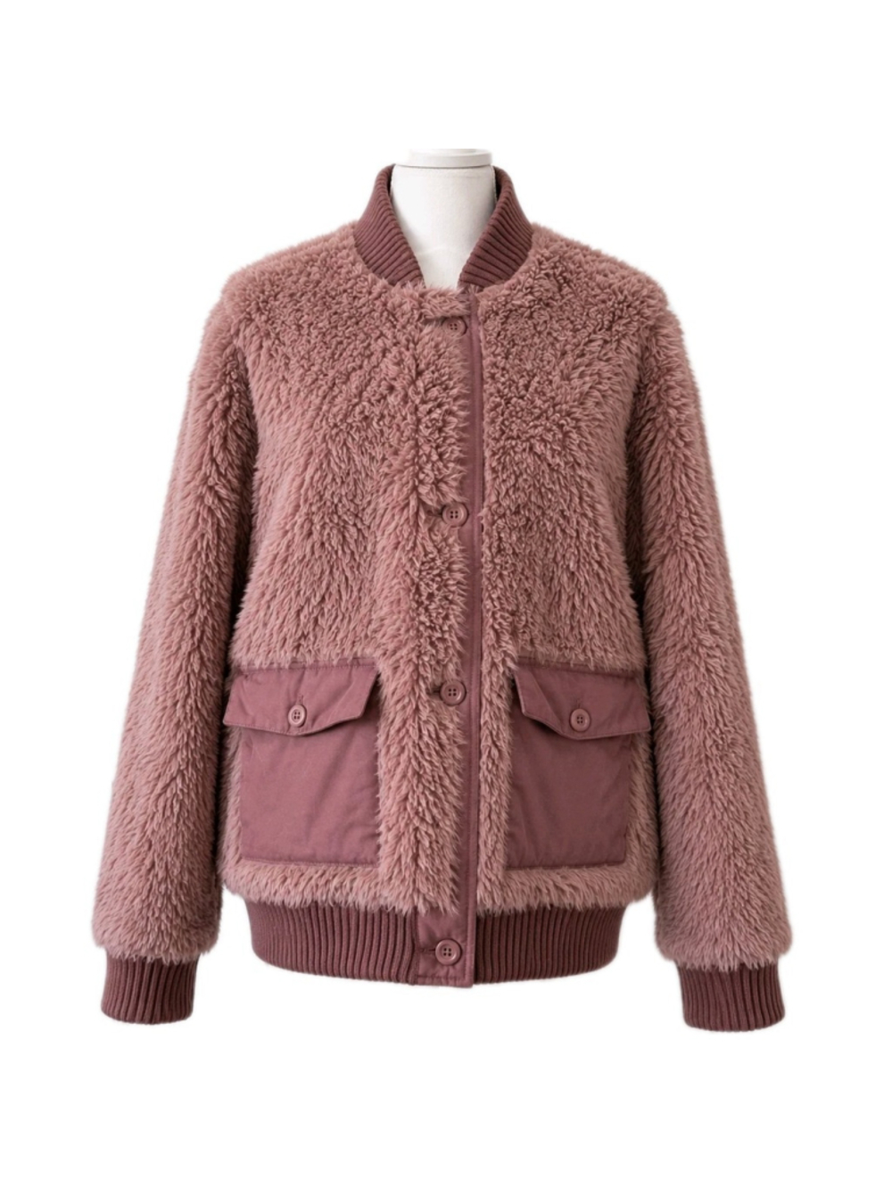 Burton Durable Goods Faux Fur Teddy Bomber Jacket Mauve Pink Full Zip Women’s L